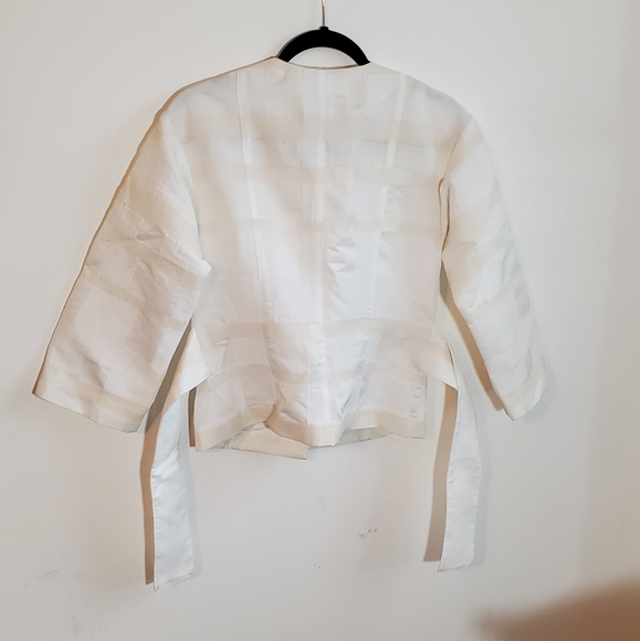 Worth New York White Broad Stripe Print Cream Belted Jacket Size XS / XP - Picture 6 of 12